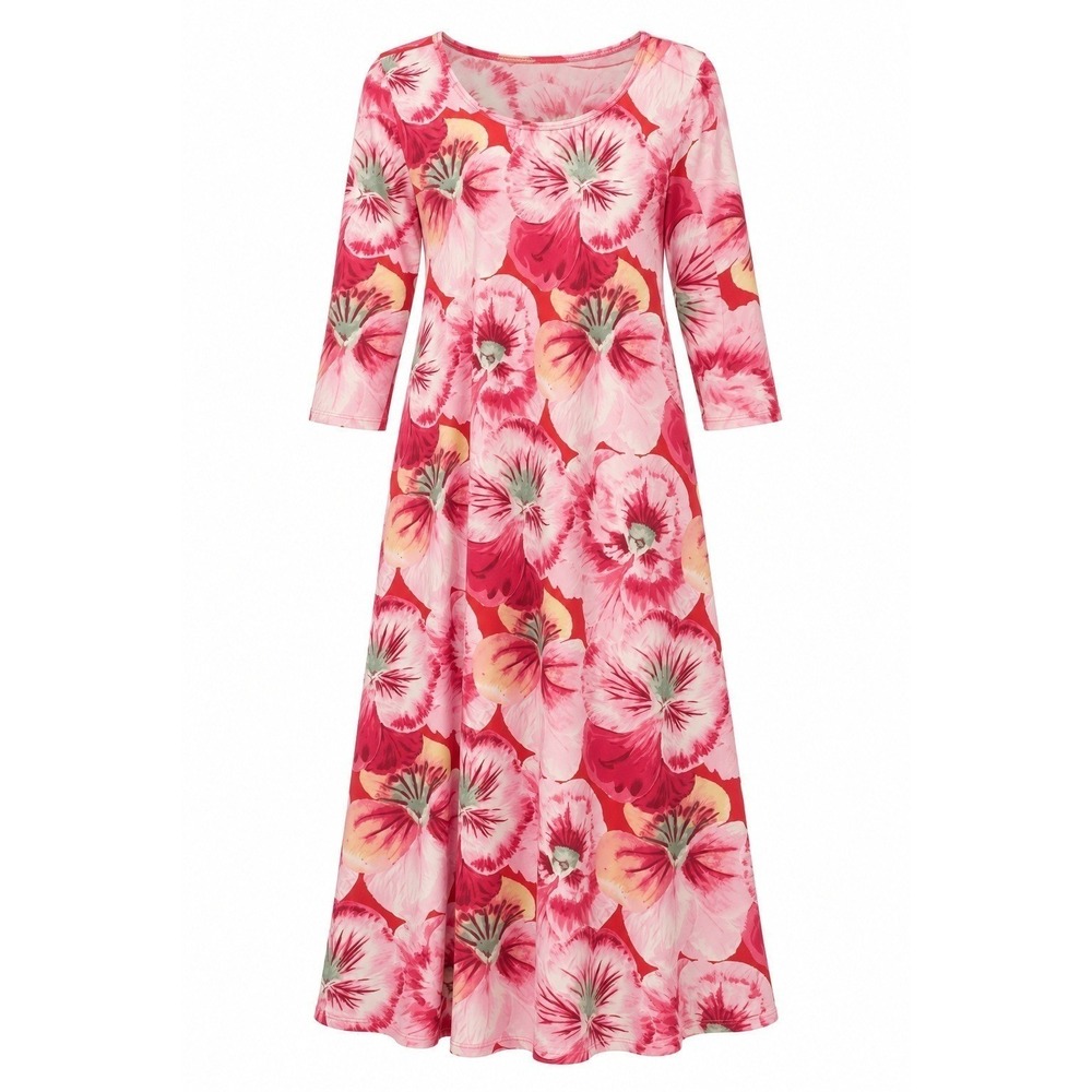 Azules Women's Pink Floral Three-Quarter-Sleeve Maxi Dress Size Small